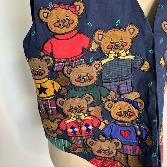 Vintage Christmas Teddy Bear Vest medium - Picture 13 of 16